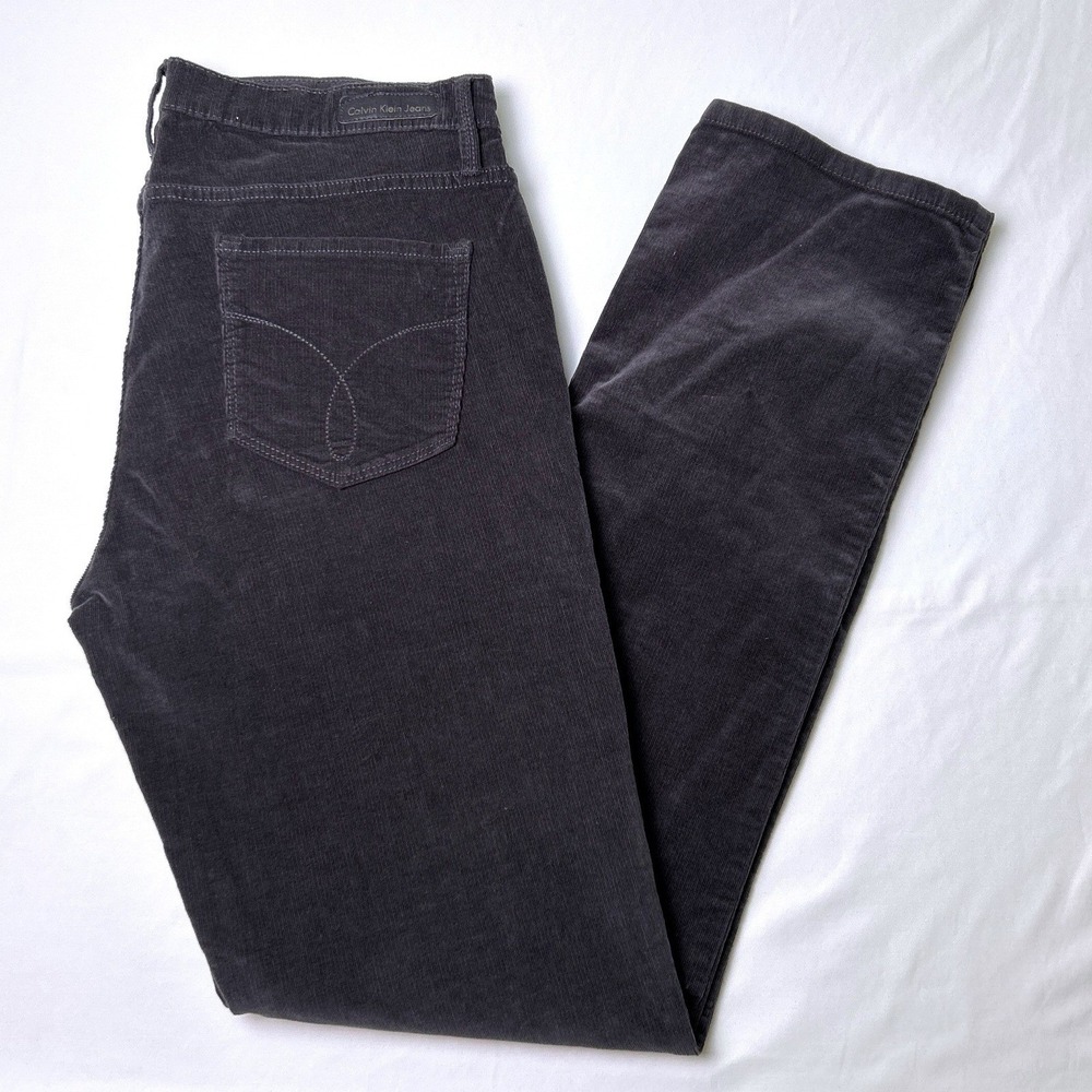 Calvin Klein Womens Straight Leg Stretch Corduroy Pants Size 12 Charcoal Grey